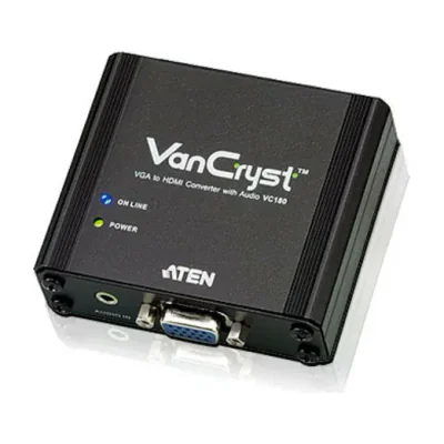 ATEN VGA to HDMI Audio/Video converter, Black, Metal, 1920 x 1080 pixels, 1920 x 1080 pixels, 1080p, 16:9