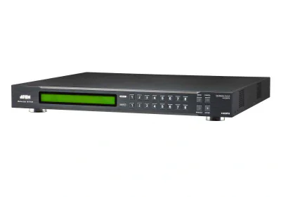 ATEN VM5808H-AT-G. Tipul de produs: Comutator matrice scalare, Rata de transfer de date: 6,75 Gbit/s, Tact maxim pixel: 225 MHz. Culoare carcasă externă: Negru, Material carcasă: Metal. Consum de energie (tipic): 56,5 W, Tensiune AC intrare: 100 - 24