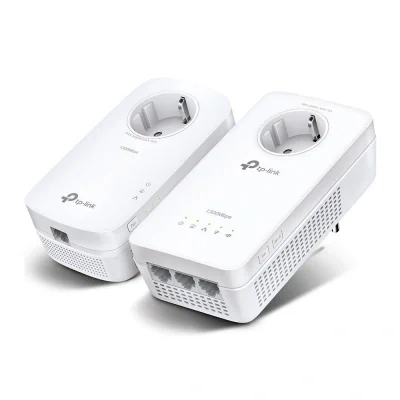 AV1300 Gigabit Passthrough Powerline AC1200 Wi-Fi Kit KIT: 1× TL-WPA8631P + 1× TL-PA8010P TL-WPA8631P: SPEED: 300 Mbps at 2.4 GHz + 867 Mbps at 5 GHz, 1300 Mbps Powerline SPEC: Qualcomm CPU, 3× Gigabit Ports, AC-Passthrough, Wall Plugged, HomePlug AV