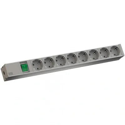 Bachmann IT  PDU 8 x prize Schuko, 1x Switch ,in Schuko, 1U, impamantare, intrerupator, lungime cablu 2 metri, RAL 7035, aluminiu, alb