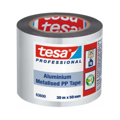 Bandă adezivă din aluminiu metalizat TESA ALUMINIUM-METALISED-PP/TAPE, 30 m x 50 mm