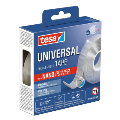Bandă de montaj dublu adezivă TESA UNIVERSAL-TAPE/NANOPOWER/3X30, 3 m, lățime 30 mm, grosime 2 mm
