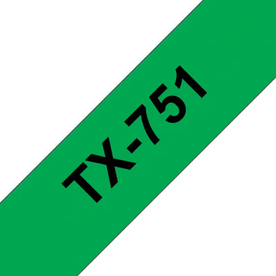 Banda laminata Original Brother Black on Green, TX751, pentru D600|E500|E550|H500|P700|P710|P750|330|350|520|540|580|1400|1500|1600|1650|2200|2210|2300|2310|2400|2410|2430|2500|2600|2610|2700|2710|2730|2730|7500|7600, 24mm, incl.TV 0 RON, "TX751"