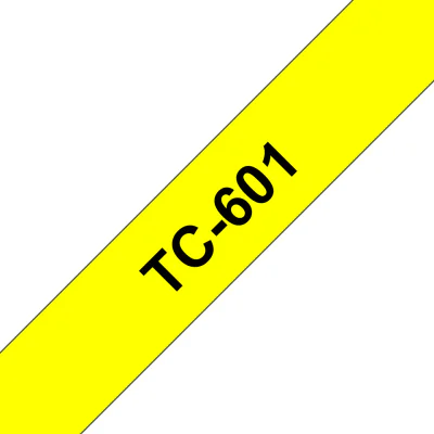 Banda laminata Original Brother Black on Yellow, TC601, pentru E105|E110|H100|H101|H105|H110|H111|P300|128|200|1000|1010|1090|1100|1120|1130|1160|1170|1180|1190|1200|1230|1280|1290|6100|7100|ST1150, 12mm, incl.TV 0 RON, "TC601"