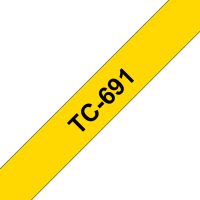 Banda Laminata Original Brother Black on Yellow, TC691, pentru E105|E110|H100|H101|H105|H110|H111|P300|128|200|1000|1010|1090|1100|1120|1130|1160|1170|1180|1190|1200|1230|1280|1290|6100|7100|ST1150, 9mm, incl.TV 0 RON, "TC691"