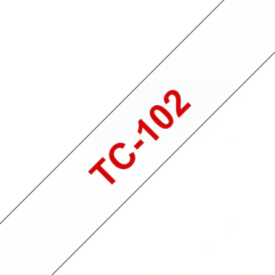 Banda laminata Original Brother Red on Clear, TC102, pentru E105|E110|H100|H101|H105|H110|H111|P300|128|200|1000|1010|1090|1100|1120|1130|1160|1170|1180|1190|1200|1230|1280|1290|6100|7100|ST1150, 12mm, incl.TV 0 RON, "TC102"