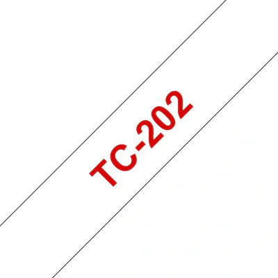 Banda laminata Original Brother Red on White, TC202, pentru E105|E110|H100|H101|H105|H110|H111|P300|128|200|1000|1010|1090|1100|1120|1130|1160|1170|1180|1190|1200|1230|1280|1290|6100|7100|ST1150, 12mm, incl.TV 0 RON, "TC202"