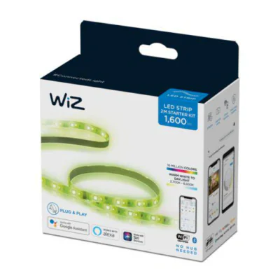 Banda LED RGB inteligenta WiZ Starter Kit, Wifi, 20W, 100-240V, 1600 lm ,lumina alba si color (2700-6500K), IP20, cu comutator pe fir, 2 metri