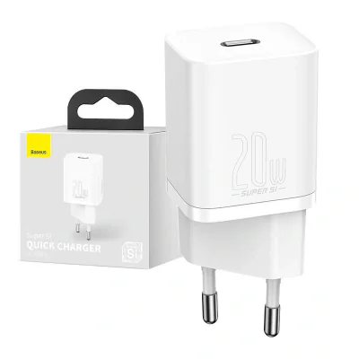 INCARCATOR retea Baseus Super Si, Quick Charge 20W, 1 x USB Type-C 5V/3A, alb