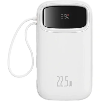 Baterie externa Baseus Qpow2, 20000mAh, 22.5W, 1 x USB; 1 x USB Type-C,1 x Lightning, total 3A, include cablu USB Type-C 0.3m, alb