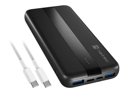 Baterie externa Natec, capacitate 10000 mAh, 3 porturi USB, baterie Li- Polymer, negru