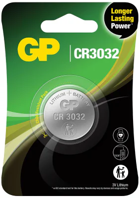 Baterie GP Batteries, butoni (CR3032) 3V lithium, blister 1 buc. "GPCR3032E-2CPU1" "GPPBL3032001"