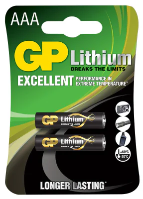 Baterie GP Batteries, Lithium AAA (FR03) 1.5V lithium, blister 2 buc. "GP24F-2UE2" "GPPCL24LF001"