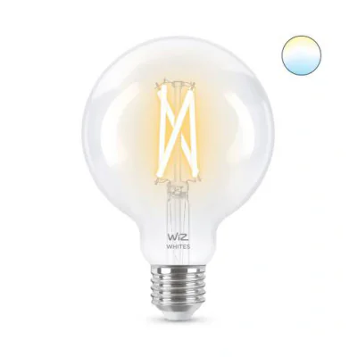 Bec LED inteligent WiZ Connected Filament Clear G95,Wi-Fi, E27 ,6.7W(60W), 806 lm, lumina alba (2700-6500K), compatibilGoogleAssistant/Alexa/Siri