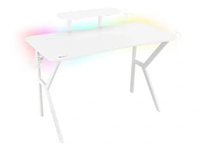 Birou gaming Genesis Holm 320 RGB, cadru din metal, MDF textura tip carbon, iluminare RGB, management cabluri, alb