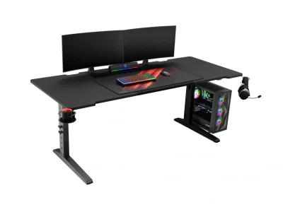 Birou gaming Genesis Holm Modular 180, material lemn/metal, reglabil pe inaltime 70 - 90 cm, iluminare RGB, management cabluri, negru