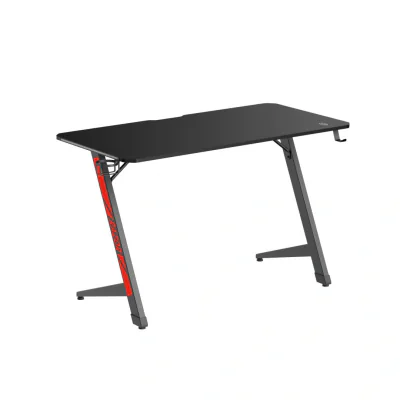 BIROU GAMING SERIOUX RAZOR  Material: MDF și melamină, plastic, oțel Dimensiuni 1200x600x750mm Dimensiuni blat (LxlxA) 1200x600x15mm Greutate suportata 75kg Iluminare ambientală LED cu gradient multicolor Culoare: Negru și negru mat, negru și roșu ma