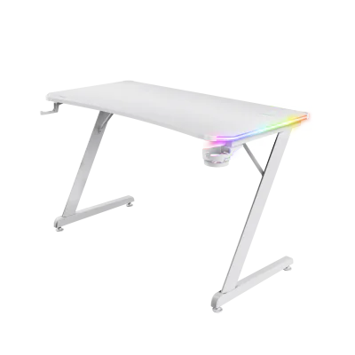 Birou gaming Trust GXT 709W Luminus, iluminare RGB, greutate 15.5 kg, greutate maxima 150 kg, alb