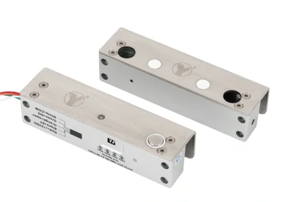 Bolt electric dublu cu actiune electromagnetica, monitorizare, temporizare si LED de stare: Tensiune de alimentare: 12 Vcc; Curent absorbit: 360 mA -in repaus / 2000 mA - la declansare; Forta de retinere: 9806 N (1000 kgf); Temporizare: 0/3/6/9 secun