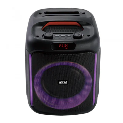 Boxa portabila Akai Bluetooth 5.0, putere RMS 50W, puterea de emisie a canalului Bluetooth 2dbm, frecvența radio FM: 87,5-108MHZ, Frecvența radio FM: 87,5-108MHZ, raspuns in frecventa 55Hz-20KHz, sursa de alimentare: 5V/1A, baterie: 7,4 V, 1500 mAh, 