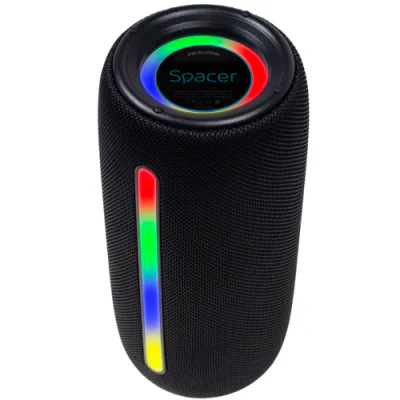 Boxa Spacer portabila bluetooth, ROCKER-BK, RMS: 10W (5W x 2), RGB, acumulator 1800mAh, timp de functionare pana la 5 ore, pana la 10m, AUX, FM radio, microSD, USB, incarcare USB Type-C, negru