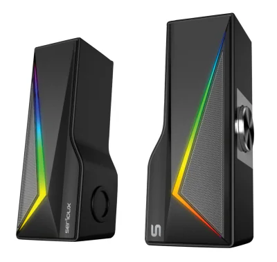 Boxe gaming 2.0 Blys RGB,  functie Dual Mode Bluetooth , putere: 3W x 2, impedanță: 4Ω, frecvență: 200Hz - 16KHz, sensibilitate: 650mv±50mv, alimentare: DC5V / 1A, S/N:≥85dB, dimensiunea driverului: 2 inch x 2, Conexiune: 3.5mm jack TRS, RGB : 6 modu