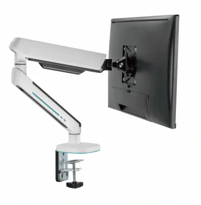 Brat pentru monitor, Material: Oțel, Aluminiu, Plastic, Suprafață finisaj : acoperire cu Pulbere, tehnologie arc, Culoare: Alb Texturat Fin, Gri Spațial Dimensiune compatibila ecran: 27"-45", Greutate maxima (pe ecran): 5~14 kg, Greutate maxima pentr