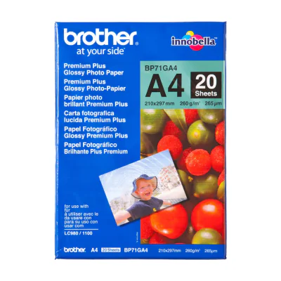 Brother A4 Glossy Paper, 260 g/m², A4, Blue, Red, 20 sheets, 265 µm, 100 year(s)