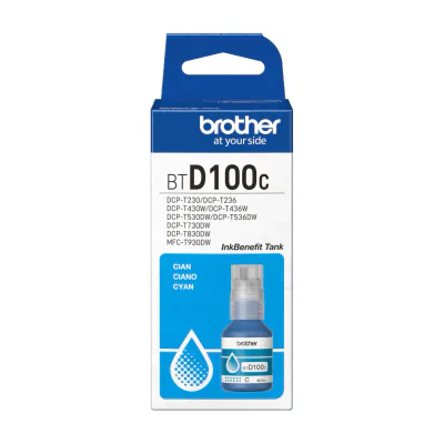 Brother BTD100C, Original, Cyan, Brother, MFC-T930DW, DCP-T830DW, DCP-T730DW, DCP-T530DW, DCP-T430W, DCP-T230, 5000 pages, 48.8 ml