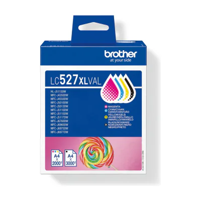 Brother Genuine LC527XLVAL Ink Cartridge Value Pack, High (XL) Yield, Black, Cyan, Magenta, Yellow, Pigment-based ink, Pigment-based ink, 4 pc(s), Value pack