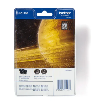 Brother LC1100BKBP2, Black, Pigment-based ink, 2 pc(s), 450 pages, Twin pack