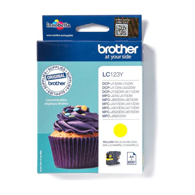 Brother LC123Y, High (XL) Yield, Yellow, Pigment-based ink, 1 pc(s), 600 pages, Single pack