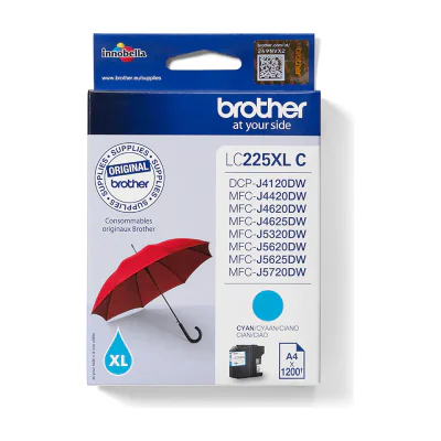 Brother LC225XLC, High (XL) Yield, Cyan, 1 pc(s), 1200 pages, Single pack