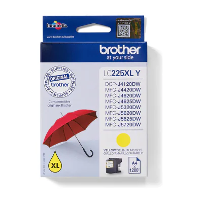 Brother LC225XLY, High (XL) Yield, Yellow, Pigment-based ink, 1 pc(s), 1200 pages, Single pack