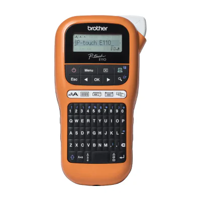 Brother PTE110VPYP1, QWERTY, TZe, 180 x 180 DPI, 20 mm/sec, Black, Orange