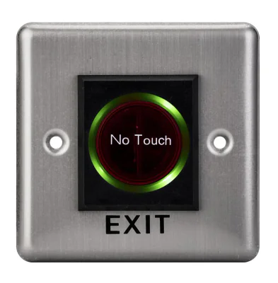 Buton de iesire cu infrarosu, incastrabil, ND-EB15-2;Iesire contact:NO/NC; Icon: No Touch; LED stare Bi-color: albastru- verde; Distanta actionare: 5-15cm; Dimensiuni: (L x W x H)86 x 86 x 25mm;