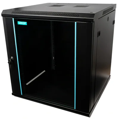 CABINET 19″ SPACER 12U 600x600mm, fixare pe perete, Flatpack (dezasamblat), Black, usa sticla cu blocare, panouri detasabile, otel 1.5mm, sarcina maxima 60Kg