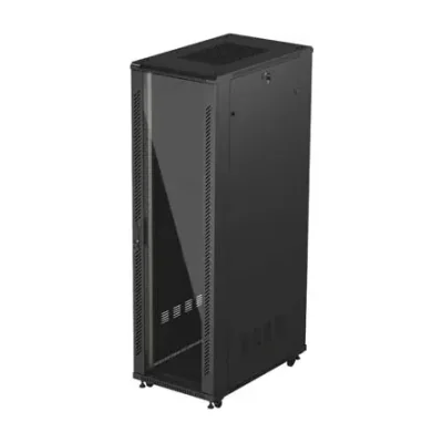 Cabinet Rack Lanberg 19" 42U, 600x1000mm, ușă din sticlă, sarcină maximă 800kg, negru RAL9004