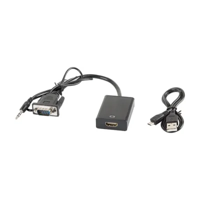 Cablu adaptor Lanberg VGA(M) + Mini Jack 3,5 mm(M) la HDMI(F), 0,2 metri, negru
