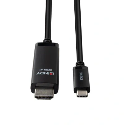 Cablu adaptor Lindy USB C to HDMI 8K60, lungime cablu 1m, Standard: HDMI® 2.1 with 48Gbps, Chipset: CS5565AN, Supported Bandwidth: 48Gbps Maximum Resolution: 7680x4320 60Hz, 3840x2160 144Hz