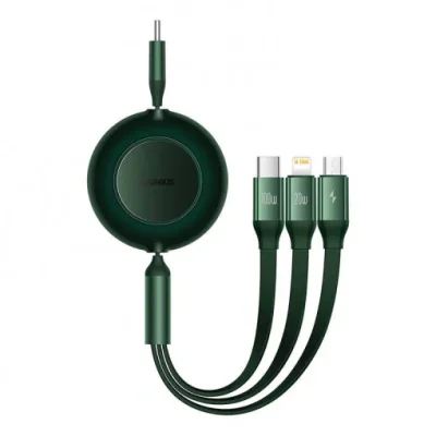 CABLU alimentare si date Baseus Bright Mirror 2 One-for-three Retractable, pt. smartphone,USB la Micro-USB+Lightning+USB Type-C 3.5A, 1.1m,verde "CAMJ010006" - 6932172609085