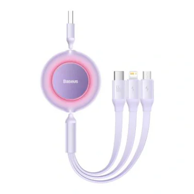 CABLU alimentare si date Baseus Bright Mirror 2, retractabil 3-in-1, pt smartphone,USB la Micro-USB+Lightning + USB Type-C 3.5A, 1.1m, albastru "CAMJ010017" - 6932172609047