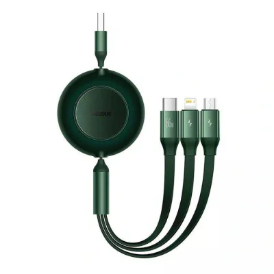 CABLU alimentare si date Baseus Bright Mirror 2 Retractable 3-in-1, pt. smartphone, USB la Micro-USB+Lightning+USB Type-C 66W, 1.1m, verde "CAMJ010106" - 6932172609122