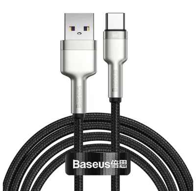 CABLU alimentare si date Baseus Cafule Metal, Fast Charging Data Cable pt. smartphone, USB la USB Type-C 66W, 2m, negru "CAKF000201" - 6953156209770