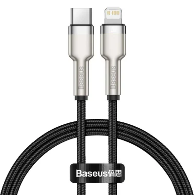 CABLU alimentare si date Baseus Cafule Metal, Fast Charging Data Cable pt. smartphone, USB Type-C la Lightning Iphone PD 20W, 0.25m, negru