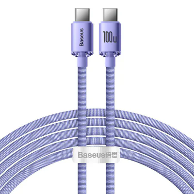 Cablu alimentare si date Baseus Crystal Shine, Fast Charging Data Cablept. smartphone, USB Type-C la USB Type-C 100W, 2m, albastru