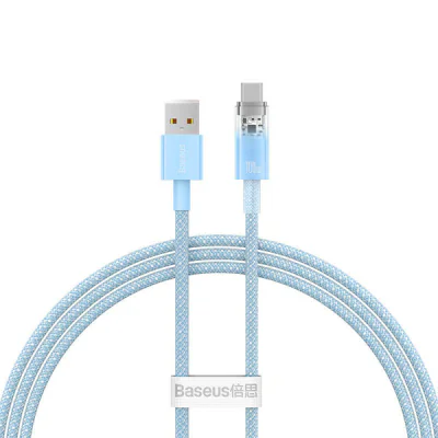 CABLU alimentare si date Baseus Explorer, Fast Charging Data Cable pt. smartphone, USB la USB Type-C 100W, senzor de temperatura, braided, 2m, albastru "CATS010503" - 6932172629175