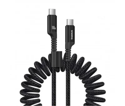 CABLU alimentare si date Baseus Fish-eye, Fast Charging Data Cable pt. smartphone, USB Type-C la USB Type-C 100W, spiralat, 1m, negru "P10320203111-00" - 6932172658007