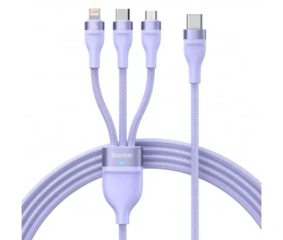 CABLU alimentare si date Baseus Flash Series II One-for-three, pt. smartphone, USB la Micro-USB+Lightning+USB Type-C 100W, 1.2m, violet "CASS030005" - 6932172608736