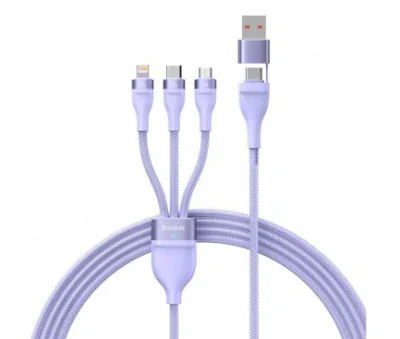 CABLU alimentare si date Baseus Flash Series II One-for-three, pt. smartphone, USB si USB Type-C la Micro-USB+Lightning+USB Type-C 66W, 1.2m, albastru "CASS040003" - 6932172618117